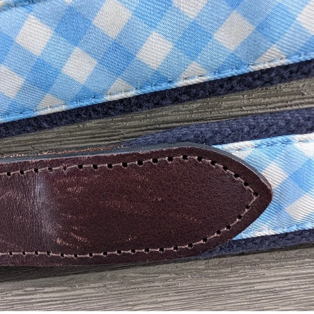 Vineyard Vines Mens Gingham Canvas Club Belt Brown Leather Brass Buckle Size 38